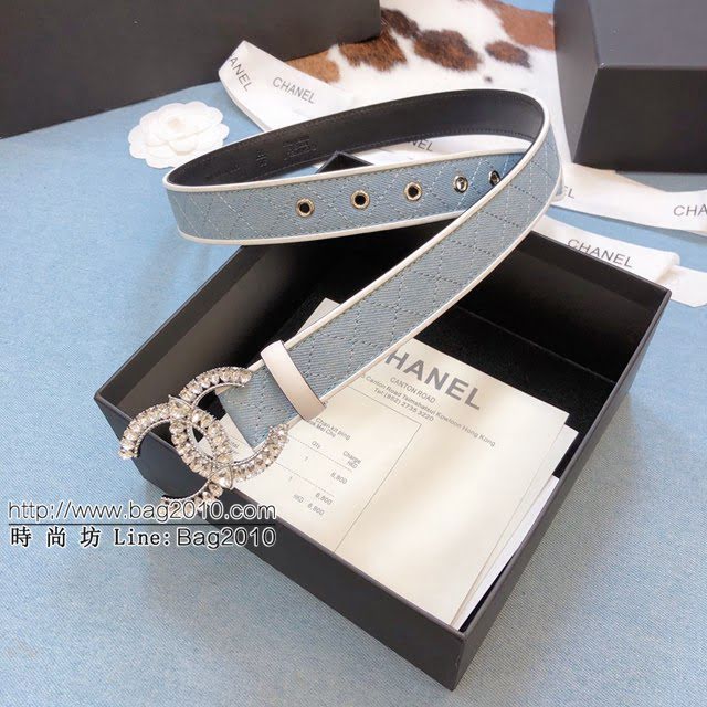 Chanel女士皮帶 香奈兒雙面牛皮銅鑽五金扣腰帶  jjp1959